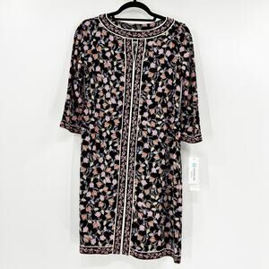 NWT Wisp Women's Multicolor Floral 1/4 Zip Midi Shift Dress Size 2